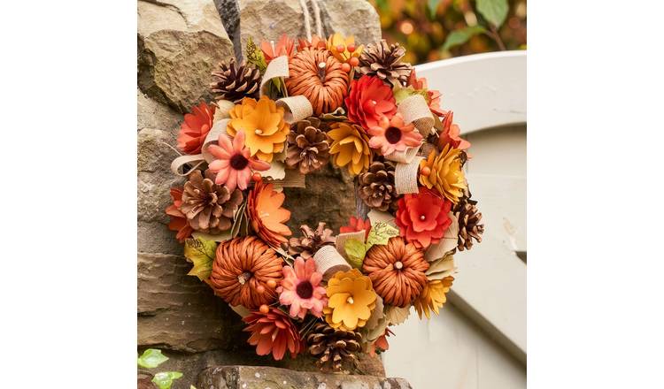 Dibor Pinecone and Jute Ribbon Wreath - Orange