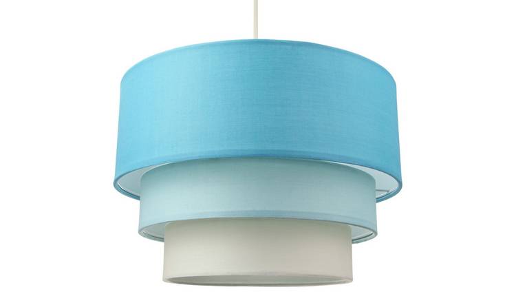 Happy Homewares Teal Round Triple Tier Cotton Fabric Pendant Shade - 30cm