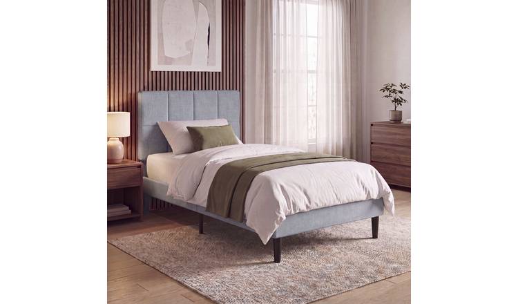 Vida Designs Velmora Single Linen Fabric Bed With Mattress - Light Grey