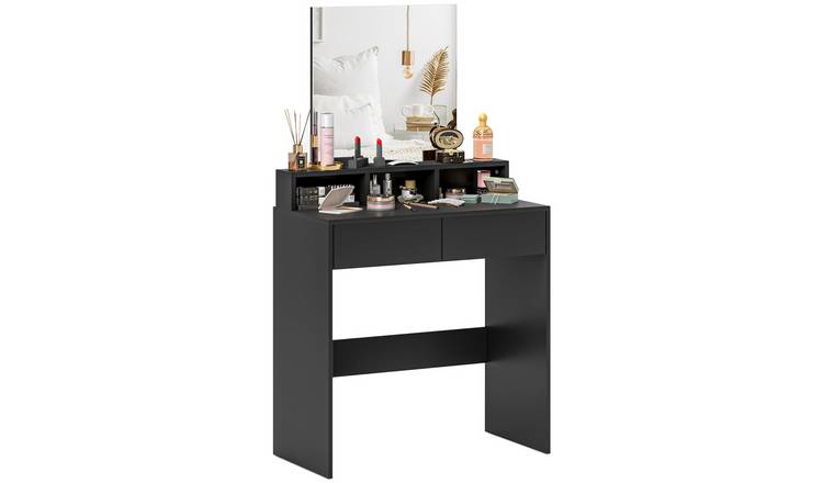 HOMCOM 2 Drawers Modern Dresser Makeup Desk with Mirror - Black