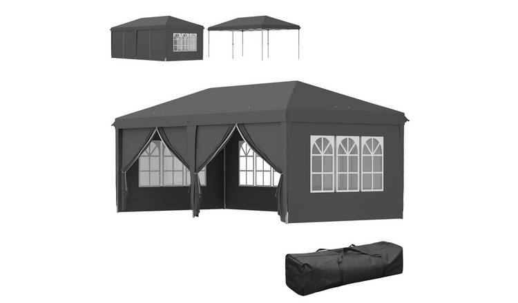 Outsunny 3 x 6m Steel Frame Water Resistant Sidewall Pop Up Gazebo – Grey