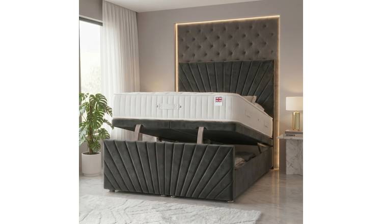 Somnior Velvet Small Double Ottoman Divan Bed with Memory Mattress - Charcoal
