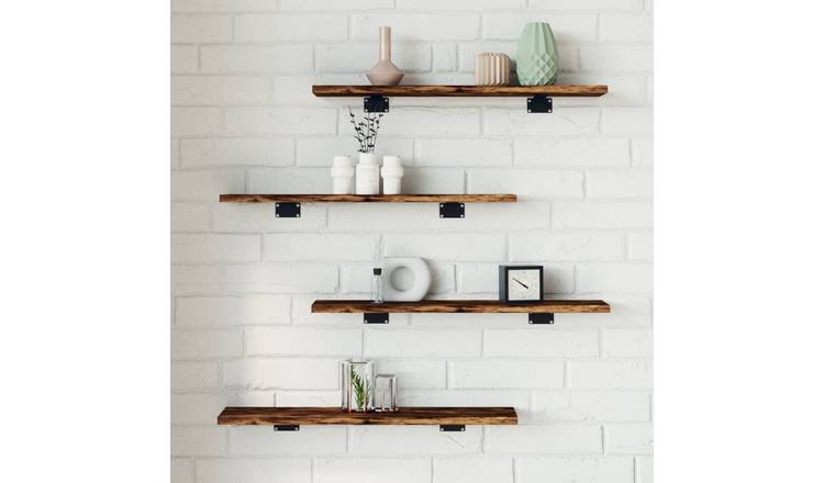 Walplus Pack of 4 Engineered Wood Wall Shelf - Dark Oak - 60 x 10 x 1.5 cm