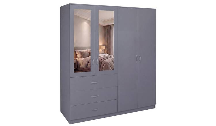 Vida Designs Riano 4 Door 3 Drawer Mirrored Wardrobe - Grey
