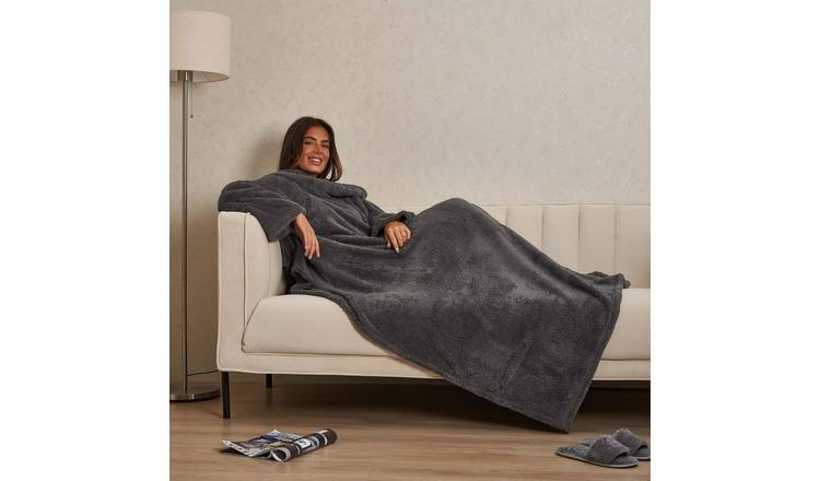 OHS Teddy Fleece Wearable Blanket 135 x 170cm -  Charcoal
