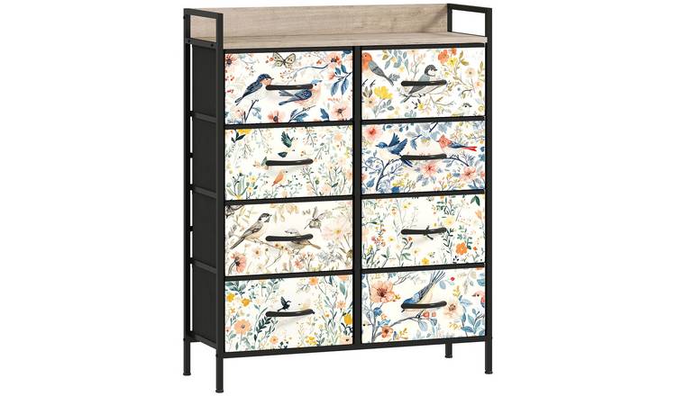 HOMCOM 8 Drawer Fabric Dresser with Shelf and Steel Frame - White