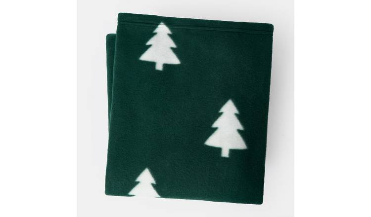OHS Christmas Tree Print Polar Fleece Blanket Throw 120 x 150cm - Green