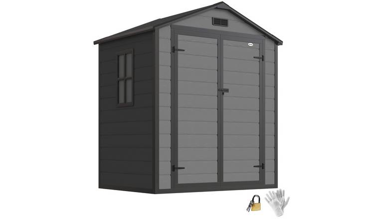 Outsunny Plastic Lockable Pent Roof Garden Shed – Dark Grey
