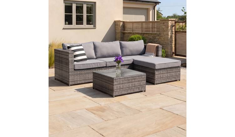 Charles Bentley L-Shaped 3 Seater Outdoor Rattan Furniture Lounge Set - Grey