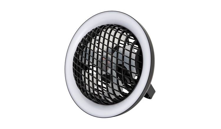 Happy Homewares Black Rechargeable 3 Speed Fan with LED Desk Lamp - 20cm