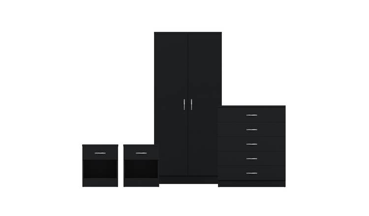 Vida Designs Riano Bedroom Set (Bedsides, 5 Drawer Chest, 2 Door Wardrobe)-Black