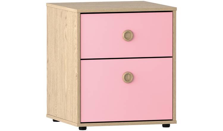 Junior Vida Neptune 2 Drawer Bedside Table - Pink & Oak