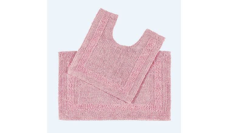 Homescapes Reversible Cotton 2 Piece Bath Mat Set - Blush Pink