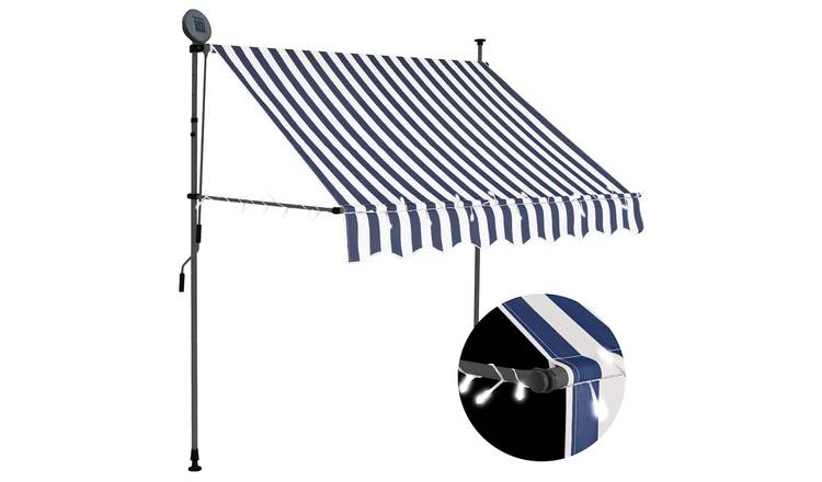 Walplus Electric Polyester Retractable Awning - Blue and White - 200 x 120 cm