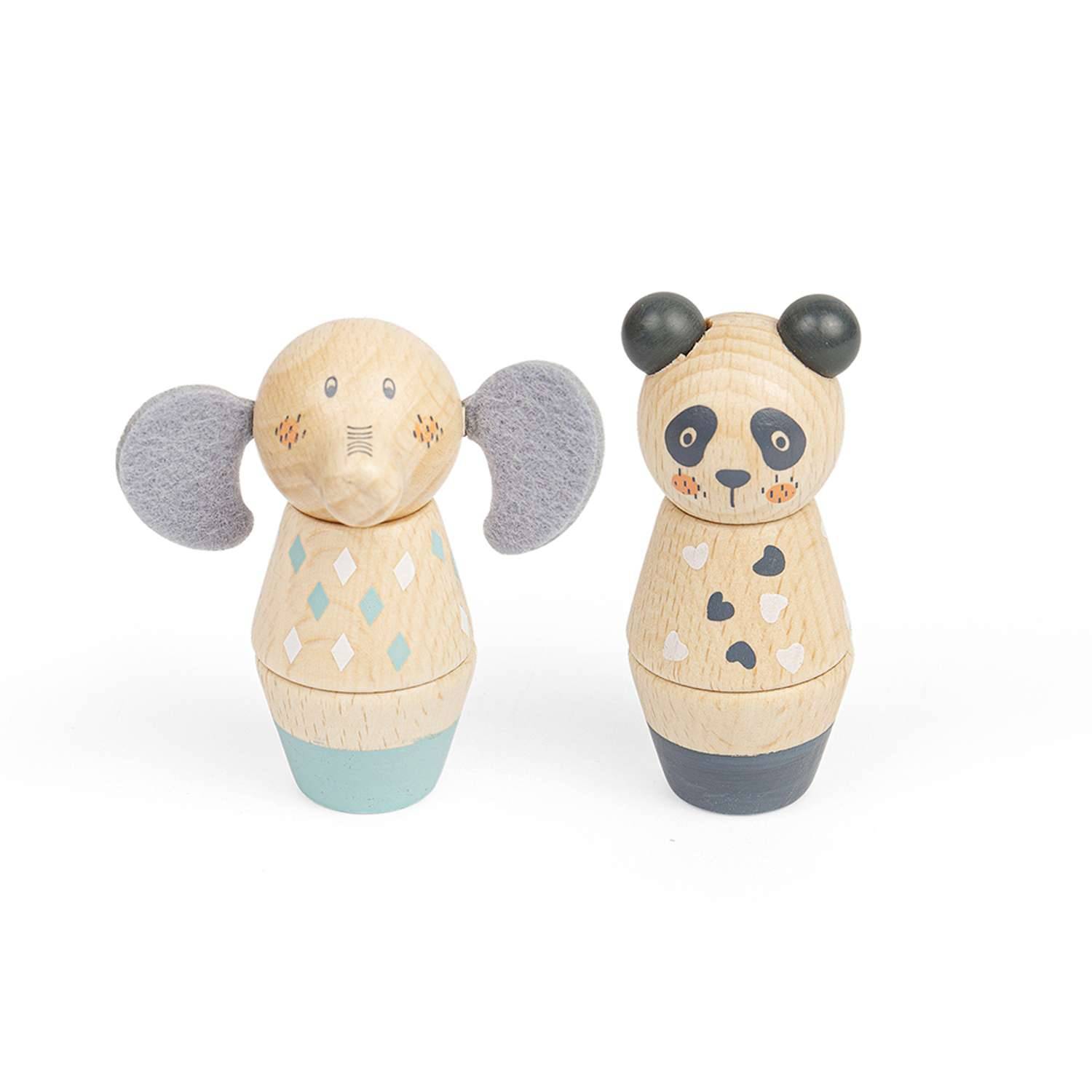 Bigjigs Toys Twist and Match Animals Panda and Elephant - 18 Months + - Image 1