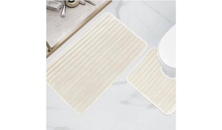 New Edge Blinds Ribbed Bath Mat & Pedestal Set - Cream