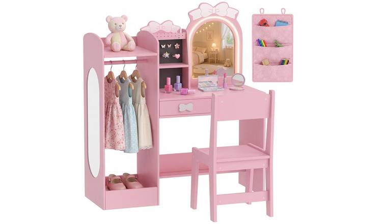 AIYAPLAY Ages 3-8 3 in 1 Mirror and Clothes Rack Dressing Table Set – Pink