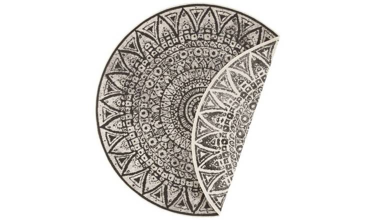 Hanse Home Black Lilja Vintage Indoor Outdoor Easy Care Round Rug - 100cm
