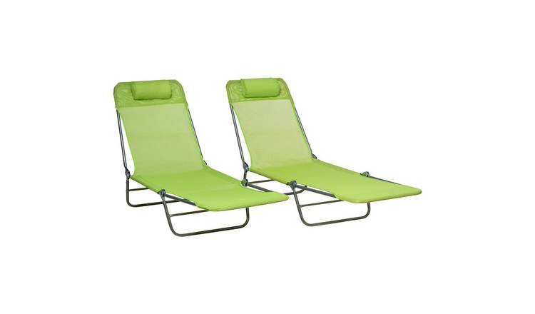 Outsunny Adjustable Texteline Sun Loungers - Green