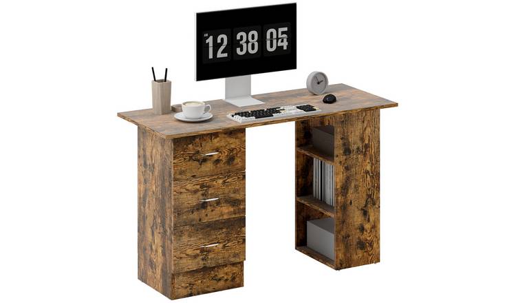 HOMCOM 3 Storage Shelves Computer Desk - Rustic Brown