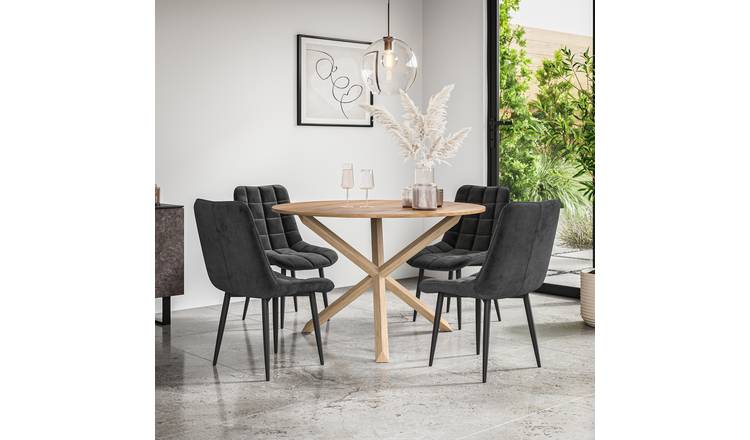 Furniture Online Malvern Nova Oak Table Dining Table & 4 Black Chairs