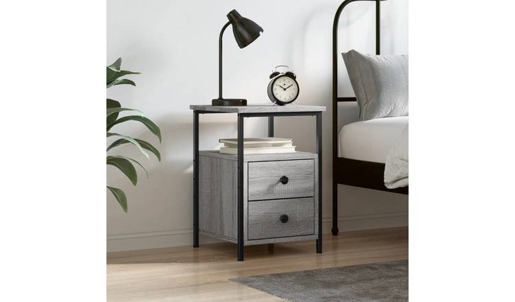 Walplus Engineered Wood Bedside Cabinet - Grey and Oak - 34 x 35.5 x 50 cm