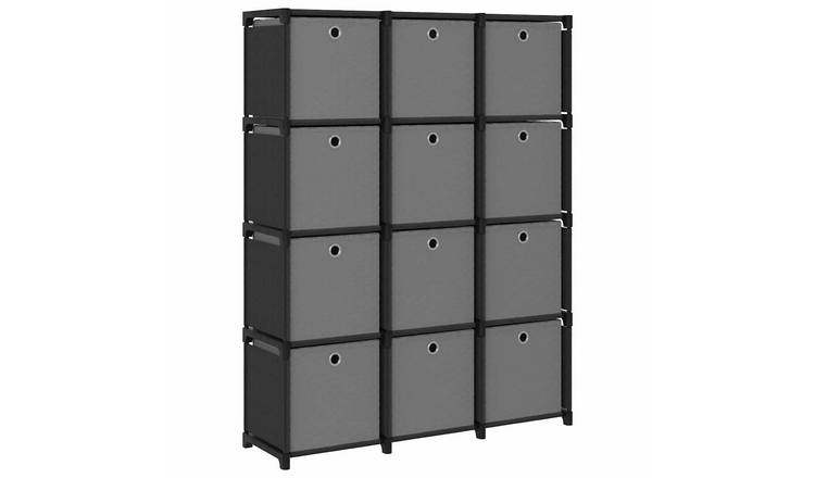 Walplus 12 Compartment Steel Display Shelf - Black and Grey - 103 x 30 x 141 cm