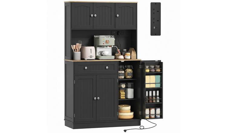 HOMCOM 173 cm Tall Kitchen Cupboard with Charging Station - Black
