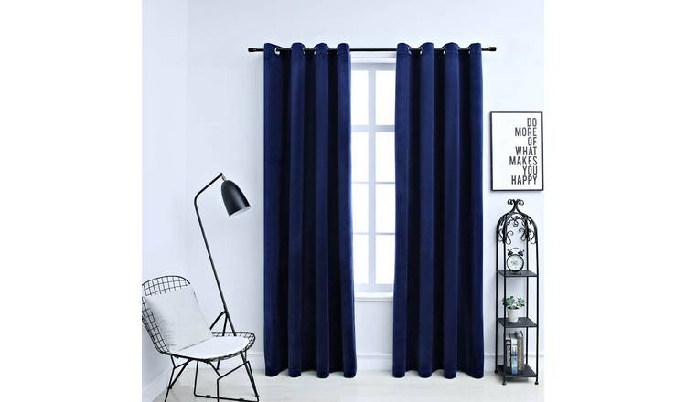 Walplus Pack of 2 Velvet Ring Top Blackout Curtains - Dark Blue - 140 x 175 cm