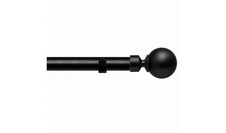 New Edge Blinds 28mm Black Ball Fixed Eyelet Curtain Pole - 390cm