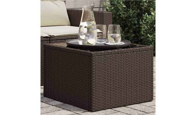 Walplus Poly Rattan Garden Table with Glass Top - Brown - 55 x 55 x 37 cm