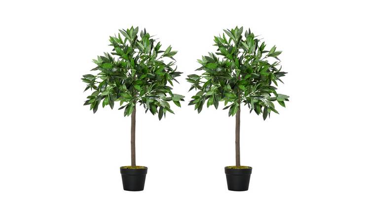 Outsunny Set of 2 3FT Artificial Bay Laurel Topiary Trees - Green