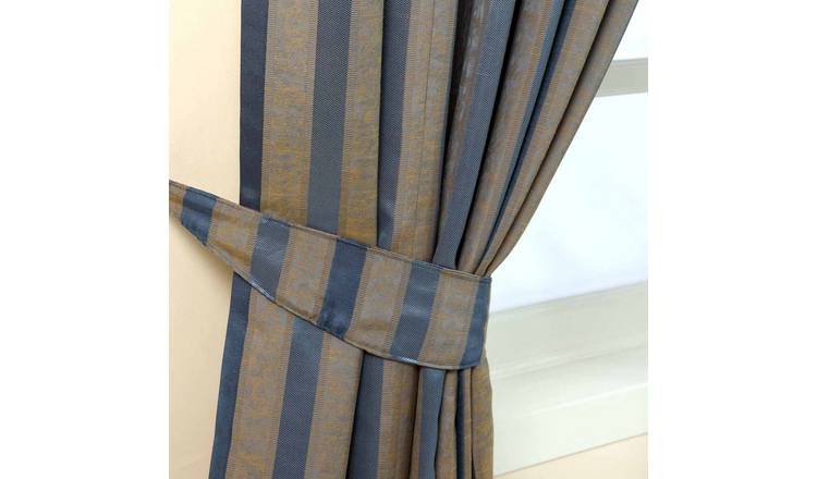 Homescapes Pack of 2 Stripe Jacquard Curtain Tie Backs – Blue and Gold