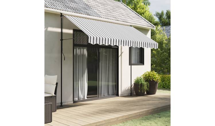 Walplus Polyester Awning Replacement Fabric - Anthracite and White - 300 cm