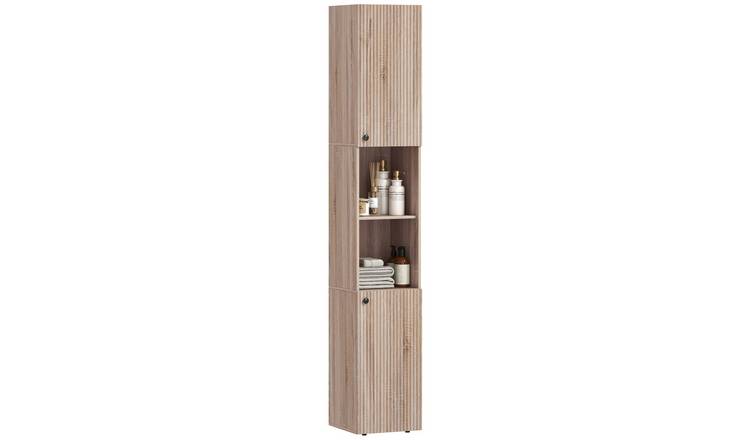 HOMCOM 6-Tier Bathroom Cabinet with 2 Cupboards and Open Shelves - Natural Wood
