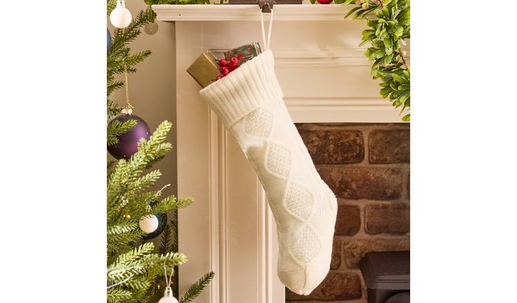Dibor Fabric Knitted Christmas Stocking - White