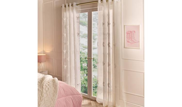 OHS Bows Tufted Voile Curtains 140 x 224cm - Cream
