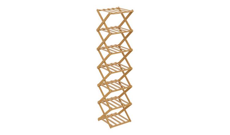 Living and Home 7 Tier Foldable Bamboo Shoe Rack - Light Brown