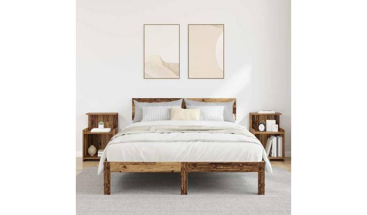Walplus Pack of 2 Engineered Wood Bedside Cabinet - Dark Wood - 40 x 35 x 60 cm