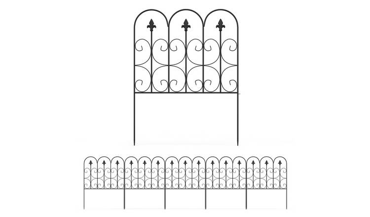 Outsunny Metal Decorative Garden Fence - Black