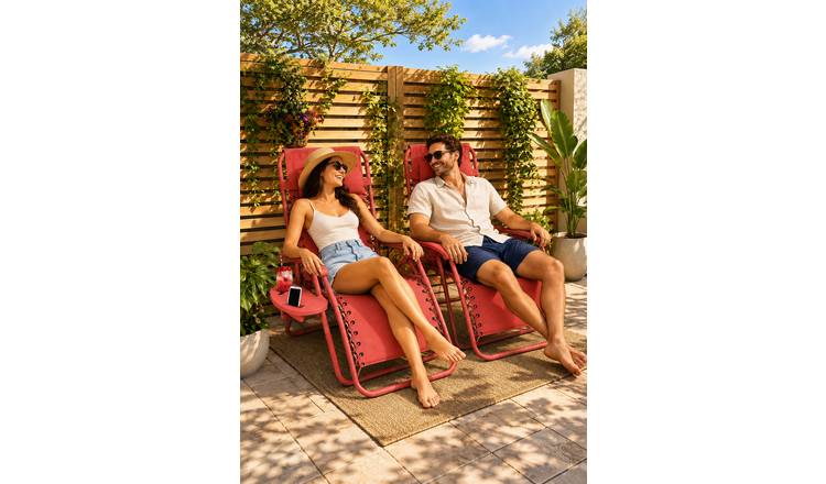 Neo Set of 2 Zero Gravity Garden Recliner Chairs - Red