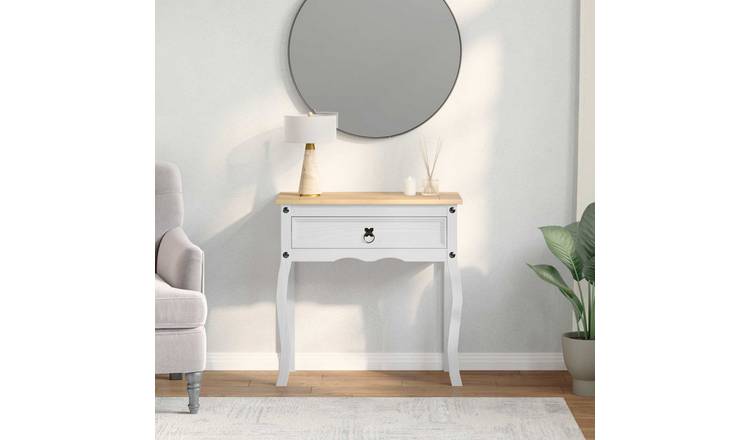 Walplus 1 Drawer Solid Pine Console Table - White - 73 x 35 x 73 cm