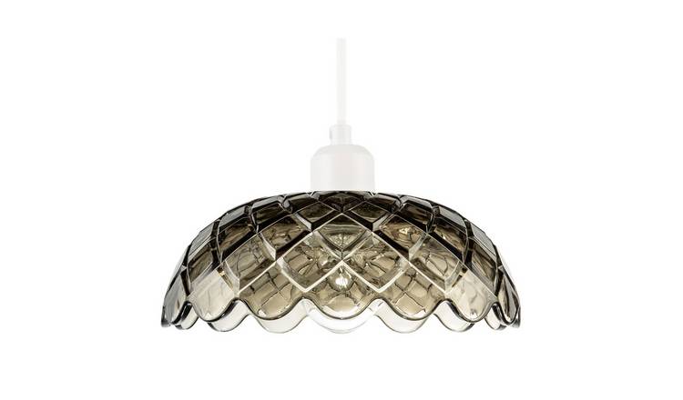 Happy Homewares Smoked Grey with Scalloped Edge Silhouette Pendant Shade - 25cm