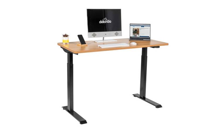 Dellonda Single Motor Adjustable Height Electric Sit Stand Desk - Oak