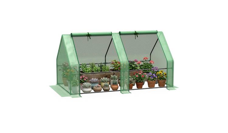 Outsunny Steel Frame PE Cover 2 Windows Greenhouse – Green