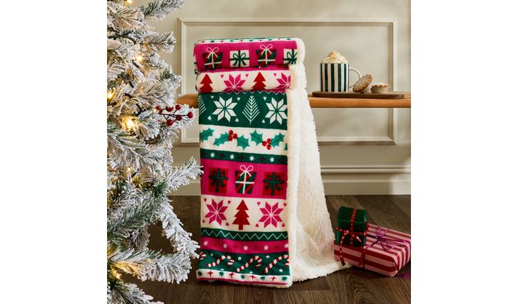 OHS Bright Nordic Print Blanket Throw 125 x 150cm - Pink
