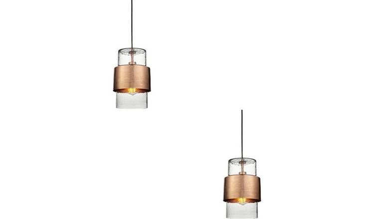 Loops Direct Set of 2 Steel Glass LED Pendant Light - Hammered Copper