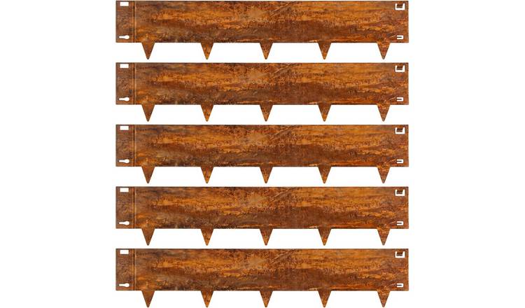 Greenera 5m x 16cm Galvanised Steel Lawn Edging Garden Border - Rust Brown