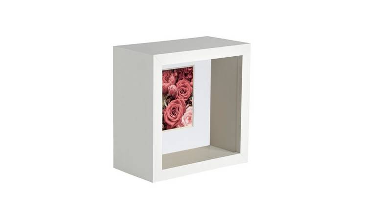 Nicola Spring 3D Deep Box Photo Frame - 4 x 4" with Mount - White/White