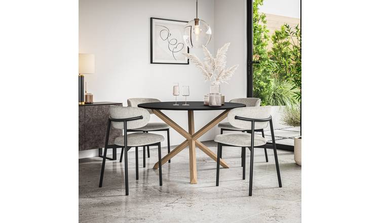 Furniture Online Malvern Round Black Dining Table & 6 Myla Grey Chairs